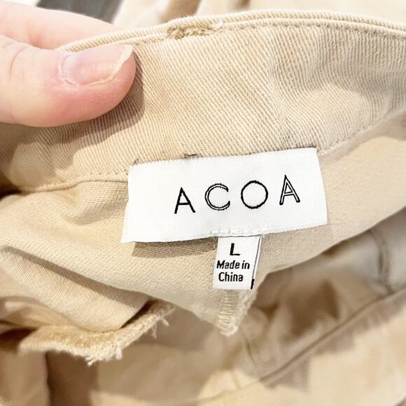 ACOA High Rise Wide Leg Cargo Pants Khaki Tan Large - Picture 3 of 11